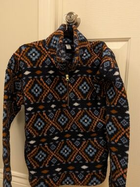 Old Navy Women's Navy, Brown, Light Blue Geometric Half-Zip Fleece